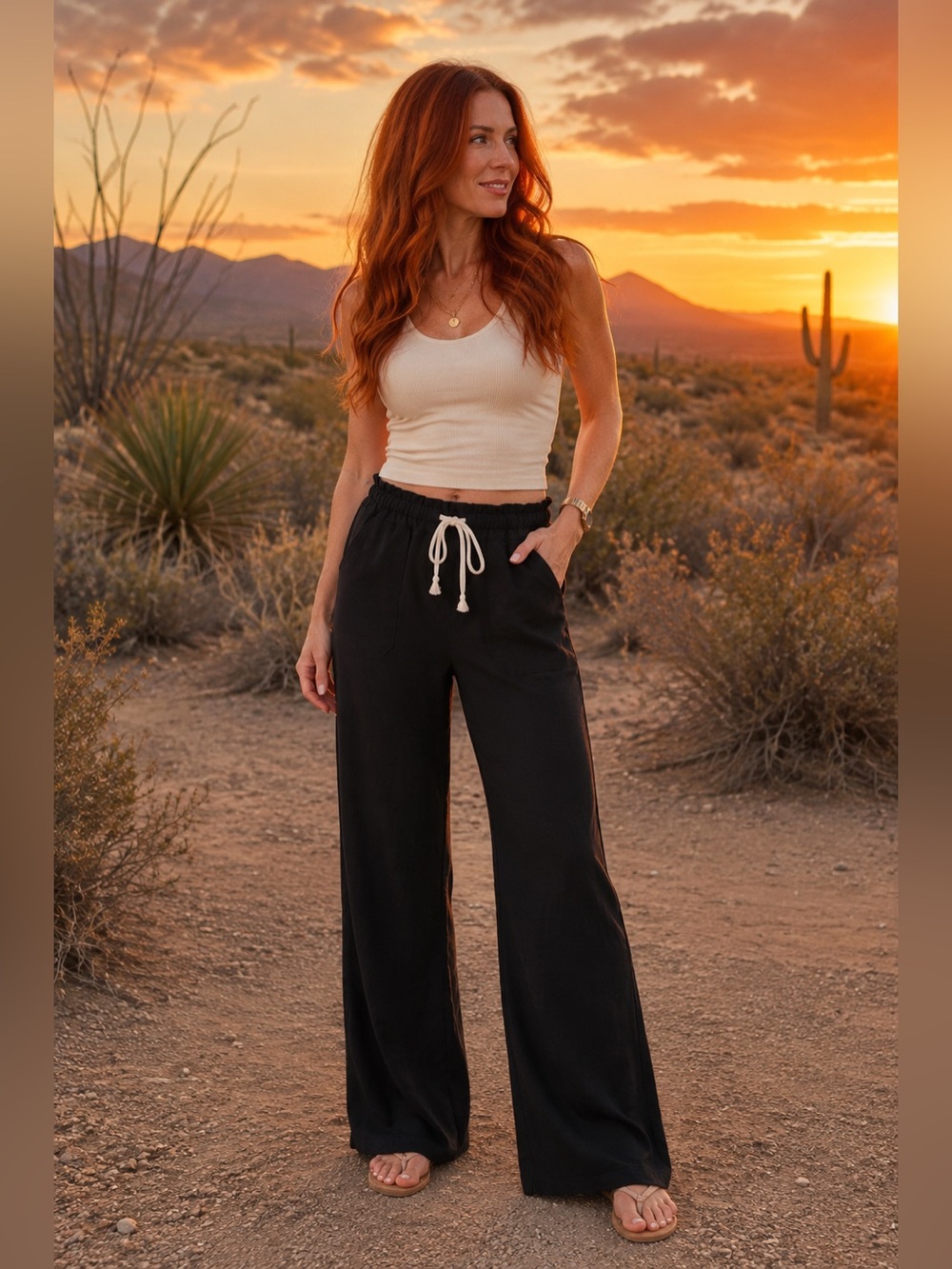 Black Wide Leg Linen Pants Tall 34” Inseam Size L NWT